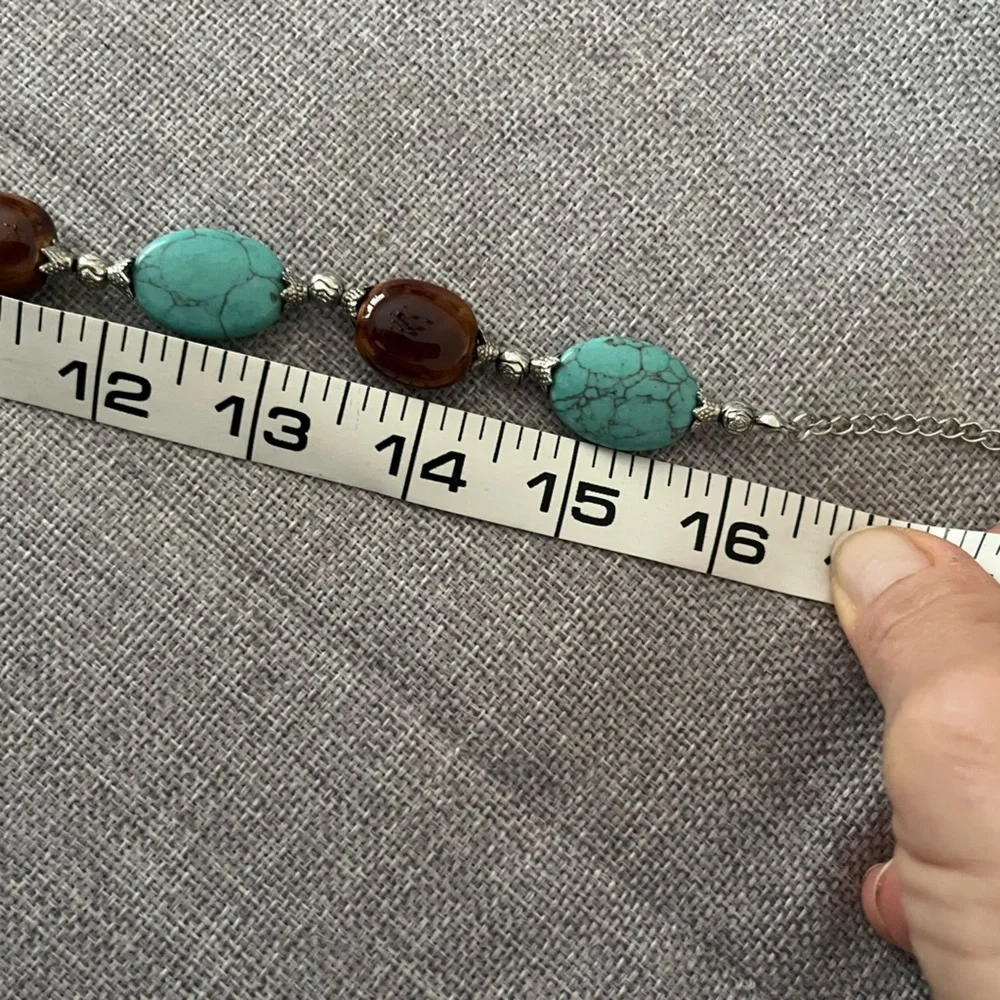 Premier Designs Turquoise & Brown Beaded Necklace & Bracelet